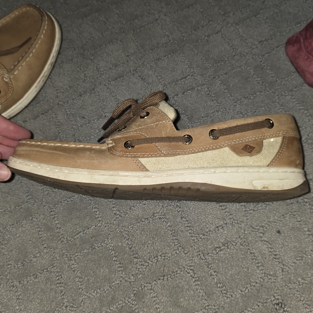 Sperry Tan and Brown Boat Shoes with Leather Laces